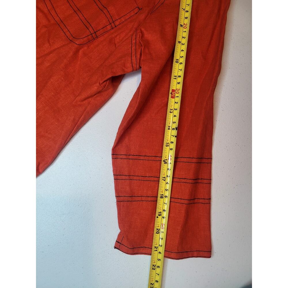 Selene Sport Linen Blend Button Up Orange Top Womens M Contrast Stitch| Relaxed - Picture 10 of 11